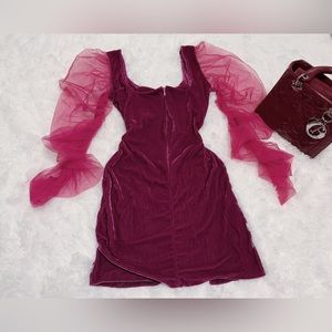 NEW Burgundy Bodycon Dress with Sheer Long Sleeves